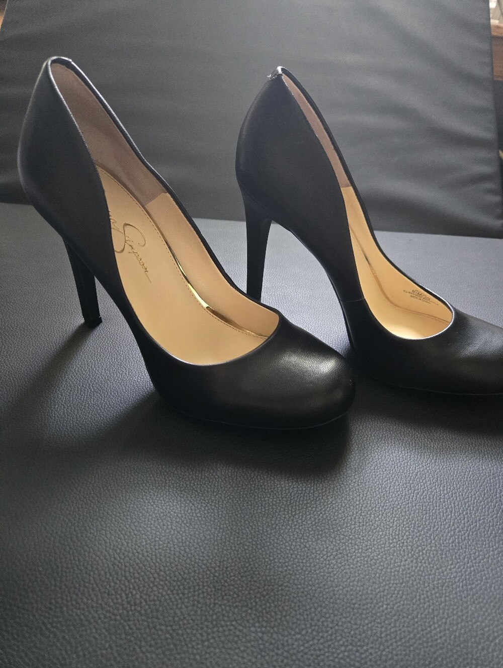 Classic Black Leather 3 Inch High Heel Round Stilettos - Women Size 8.5M